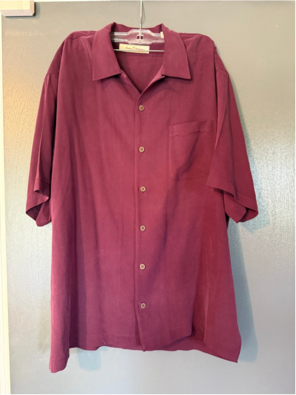 Men's Tommy Bahama Burgundy Silk Casual Button Down Shirt L